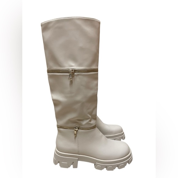 Vivianly Platform Knee High Booties Chunky Heel Round Toe Pull-on Long Boots - Picture 6 of 10